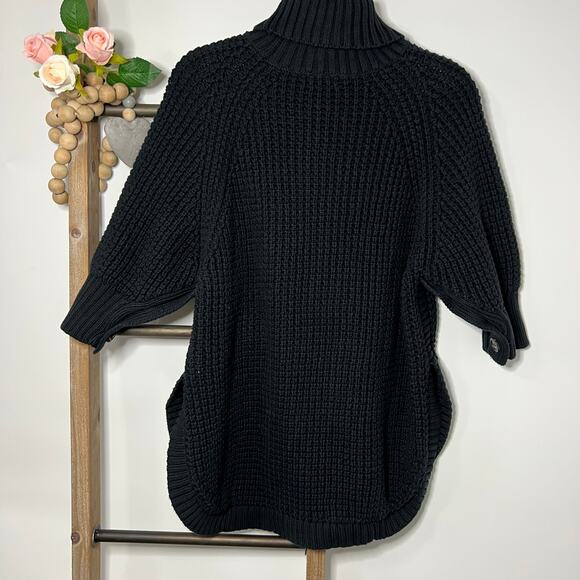 J Crew Black 3/4 Sleeve Chunky Knit Turtleneck Sweater Size Medium Large - Picture 4 of 8